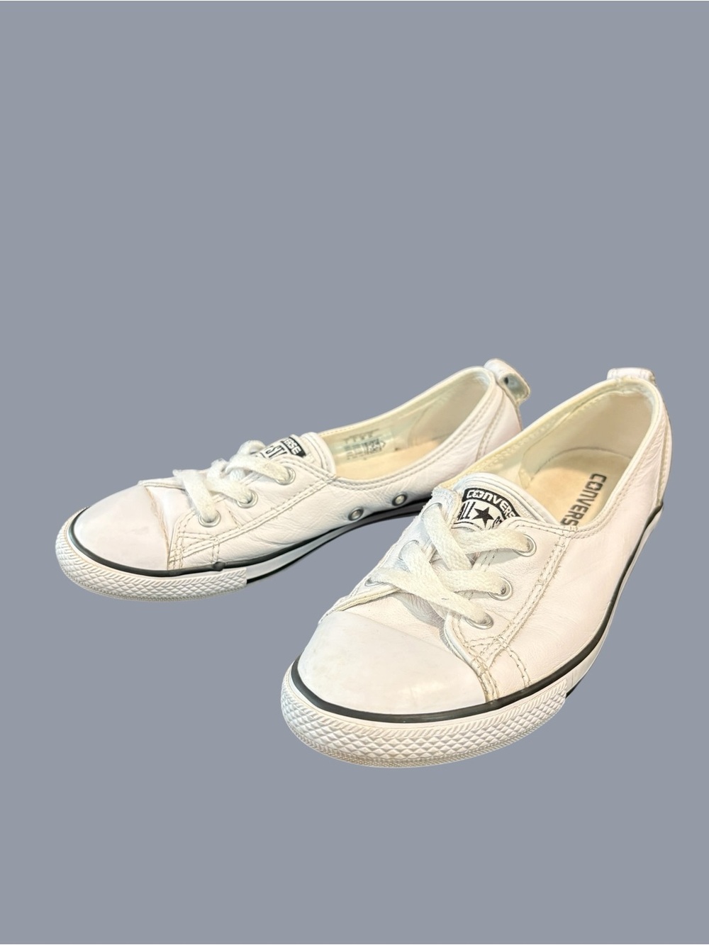 Converse White Leather Low Top All Star Sneakers, SZ 7 - Picture 3 of 7